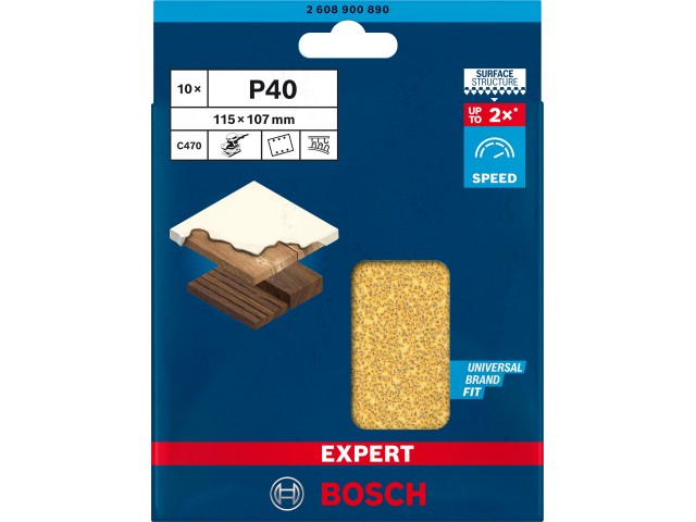 Brusni papir EXPERT C470 z 6 luknjami za vibracijske brusilnike, Dimenzije: 115x107mm, Zrnatost: 40, 2608900890